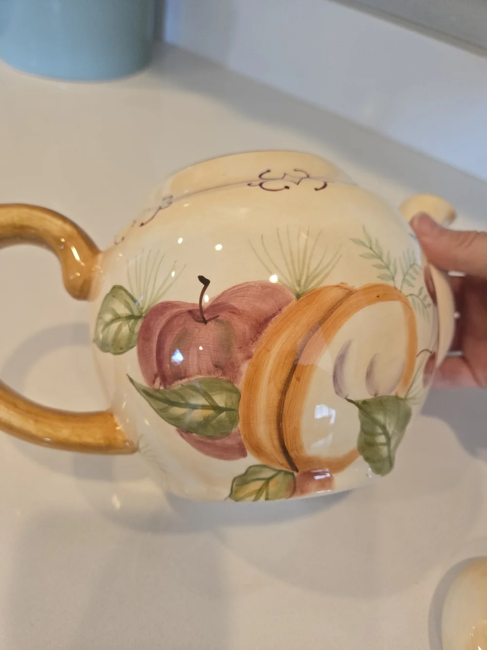 Crate&Barrel Cream Winter Fruits Teapot
